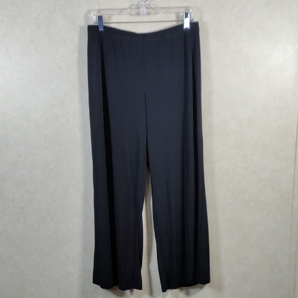6110 Ruby Rd black stretch knit pull on wide leg pants PM